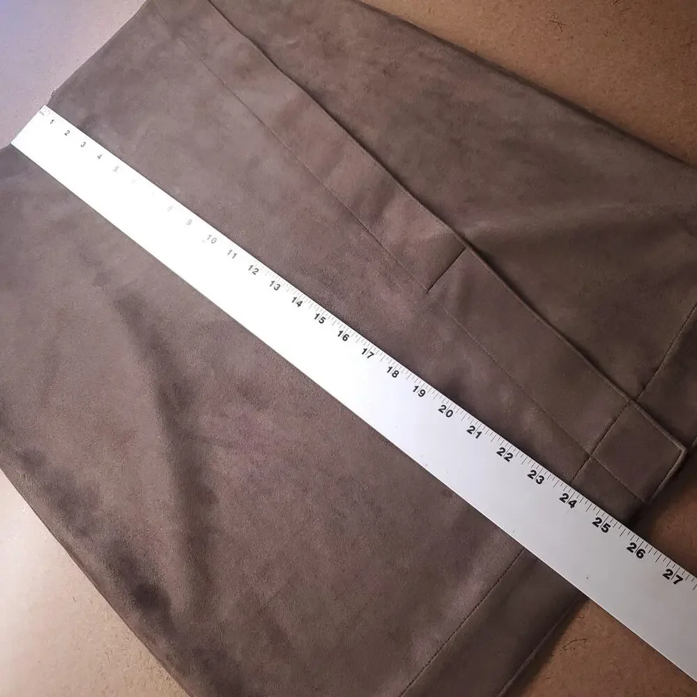 ANN TAYLOR Faux Suede Skirt Women 14 Brown Wrap Style Lined Back Zip Front Slit